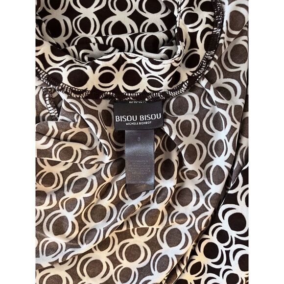 BISOU BISOU MICHELE BOHBOT KNIT WRAP STYLE DRESS BLACK WHITE GEOMETRIC SIZE 8 - Picture 6 of 8